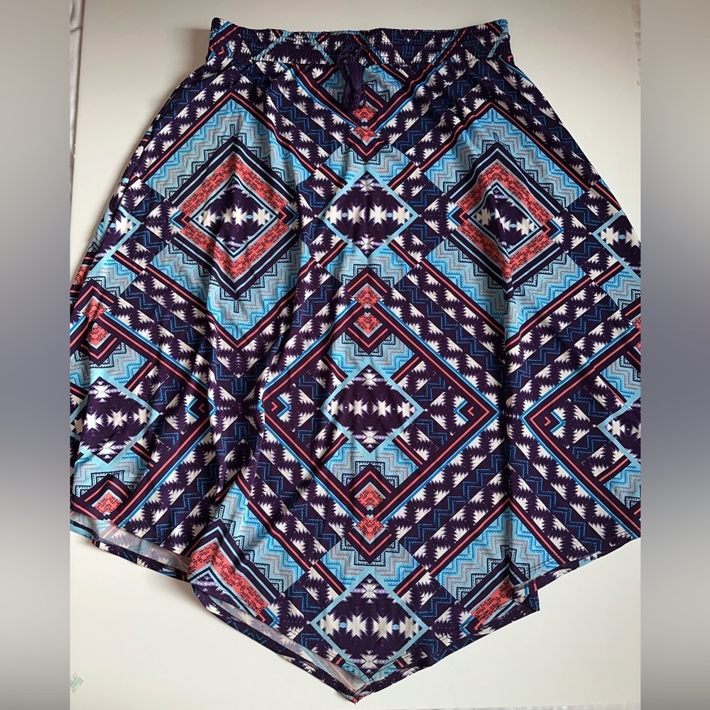 GNW Women’s Skirt Size L Aztec Print A-Line Midi Flowy Drawstring Tassel Boho